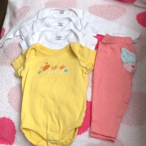 Carter's Yellow and White Onesies with Pink Pants Set